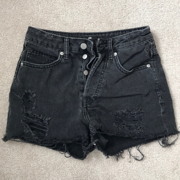H&M Black Denim Shorts Ripped - Picture 1 of 3